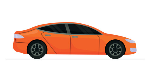 Orange car icon. Modern and sporty vehicle. Travel, trip and adventure. Expensive and luxurious transport for racing. Comfort and coziness, high speed metaphor. Cartoon flat vector illustration