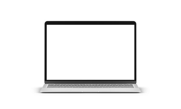 PARIS - France - April 28, 2022: Newly released Apple Macbook Air, Silver color - Front view- Realistic 3d rendering laptop computer display screen mockup on white
