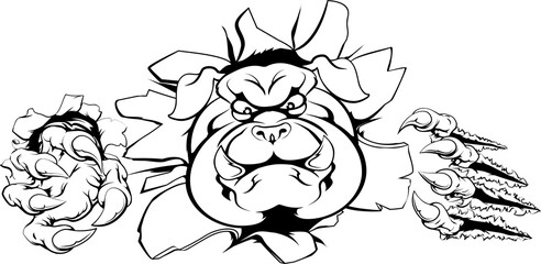 Bulldog crashing through wall