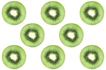 Fototapeta premium Fruit pattern, kiwi rings isolated on white background.