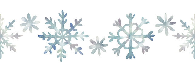 Xmas seamless border with snowflakes. Repeatable frame with holiday snow