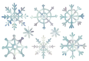 Winter watercolor set with snowflakes. Christmas snow