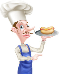 Cartoon Chef Holding a Hotdog