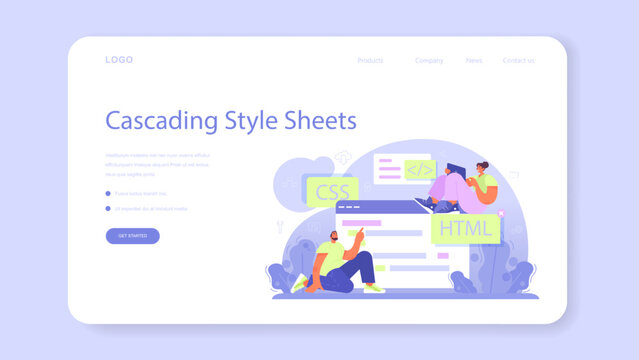 Website development web banner or landing page. HTML coding process