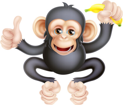 Cartoon Chimp Monkey With Banana