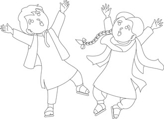 caption Festival of Lights in Hindi Deepavali or Diwali greeting card. Cartoon Indian girl and boy sky lanterns and crackers, in flat vector illustration