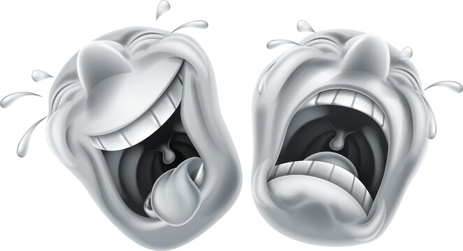 Theatre comedy and tragedy masks faces one laughing and one crying