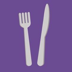 fork and knife on purple background