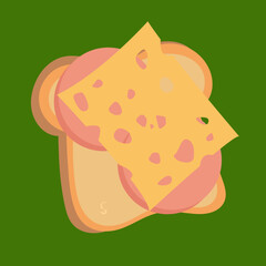 Cheese and sausage sandwich, illustration