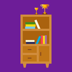 bookcase on purple background