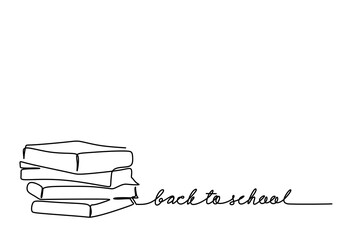 One continuous single line hand drawn of books pile for back to school theme isolated on white background.