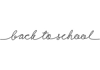One continuous single line hand drawn of back to school lettering isolated on white background.