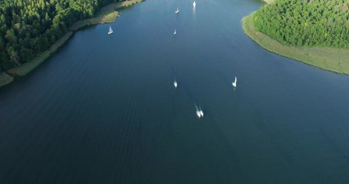 landscape with yachts on the beautiful lake on a summer day (aerial shot)