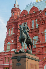 Fototapeta na wymiar Monument to George Zhukov near the historical Museum in the red square in Moscow