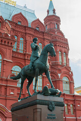 Fototapeta na wymiar Monument to George Zhukov near the historical Museum in the red square in Moscow