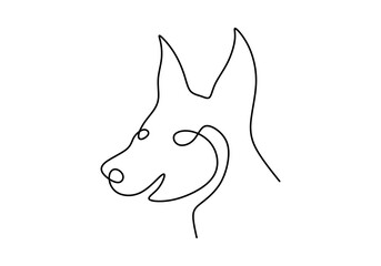 One continuous single line of dog head for international dog day isolated on white background.