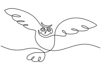 One continuous single line of flying owl for international owl awareness day isolated on white background.