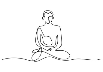 One continuous single line of man do yoga for sport theme isolated on white background.