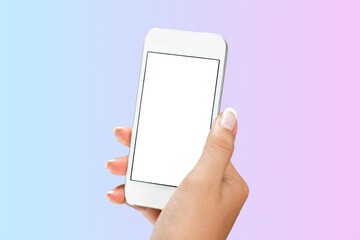 Hand hold a phone with a blank screen