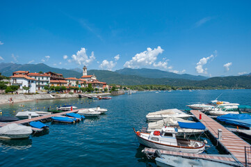 Fototapeta na wymiar View of the town of Feriolo on Lake Maggiore in northern Italy