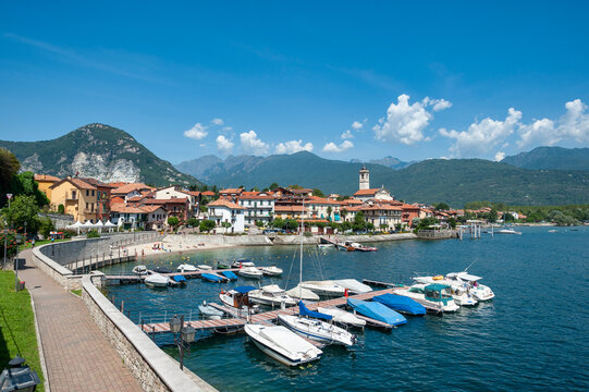 View of the town of Feriolo on Lake Maggiore in northern Italy
