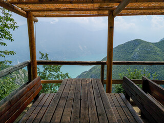 wooden table overlooking the lake Garda