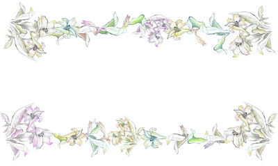 Watercolor border with wild flowers. With transparent layer.