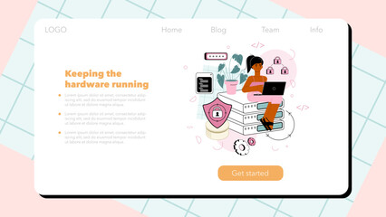 Cyber or web security specialist web banner or landing page. Digital data