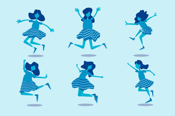 Hand drawn flat female jumping