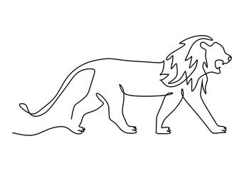 One continuous single line of walking lion for world lion day isolated on white background.