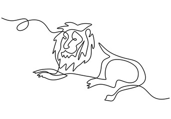 One continuous single line of sleeping lion for world lion day isolated on white background.