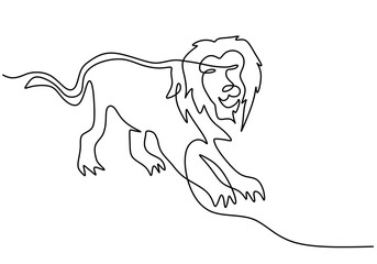 One continuous single line of cute lion for world lion day isolated on white background.