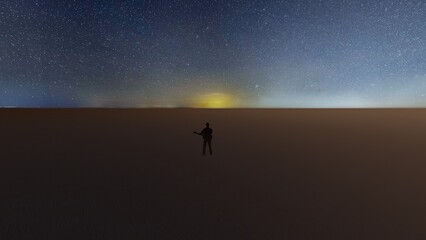Plakat silhouette of a person walking on the dessert