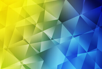 Light Blue, Yellow vector shining triangular backdrop.