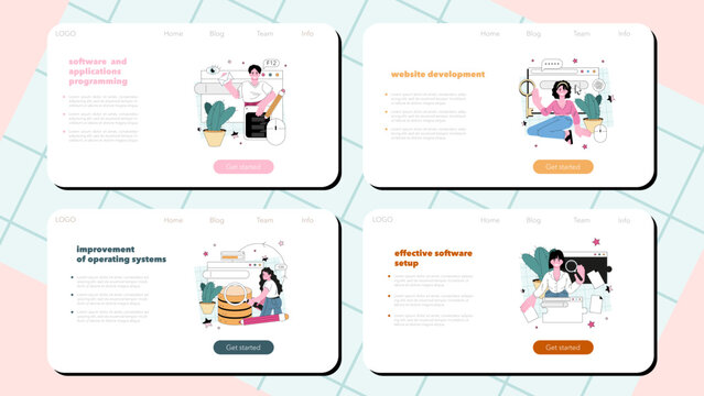 Programming web banner or landing page set. Coding, testing