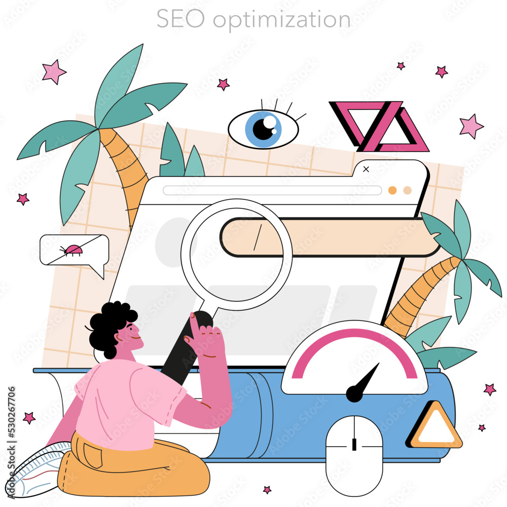 Sticker seo optimization. idea of search engine optimization for business