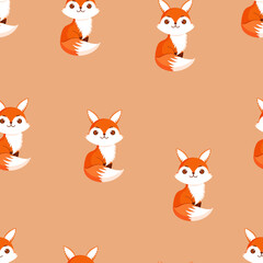 Seamless pattern with cute fox. Texture with animals for textiles, wallpaper or print design. Vector illustration.