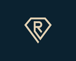 Initial Letter R Diamond Jewellery Logo Concept sign icon symbol Element Design Line Art Style. Jewelry Logotype. Vector illustration logo template