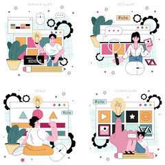 Website audit concept set. Web page analysis, website's visibility