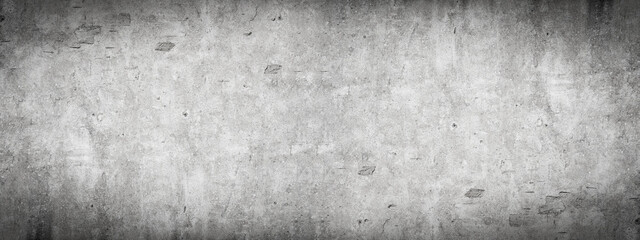 Old aged damaged cracked grunge white grey gray concrete cement plaster facade wall texture background banner long pattern