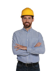 Professional engineer in hard hat isolated on white