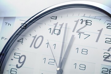 Fototapeta na wymiar Clock face and calendar composite on background
