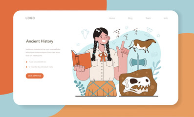 History lesson web banner or landing page. History school subject
