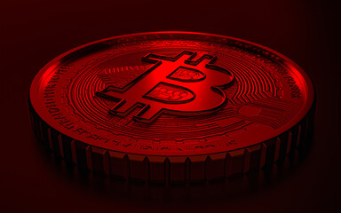 Close up Bitcoin in red light.