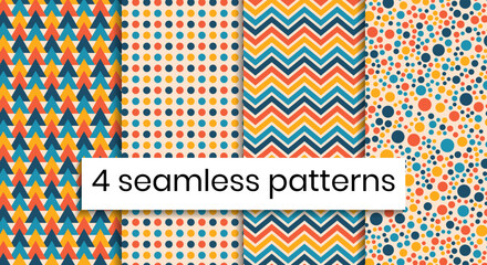 Seamless abstract geometric patterns set in trendy autumn colors. Colorful background for home decor, textile, fall decoration, wallpaper and wrapping paper.