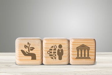 ESG Concepts on Environment, Society and Governance wooden block icon esg investment esg sustainable corporate development environmental consideration
