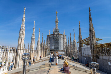 MILAN, ITALY, MARCH 5, 2022 - The roof terrace of Milan Duomo Cathedral in central Milan Italy