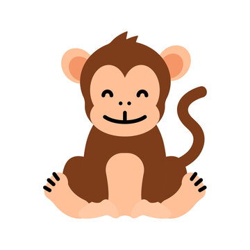 Cute little baby monkey. funny smiling animal. colored flat cartoon vector illustration.