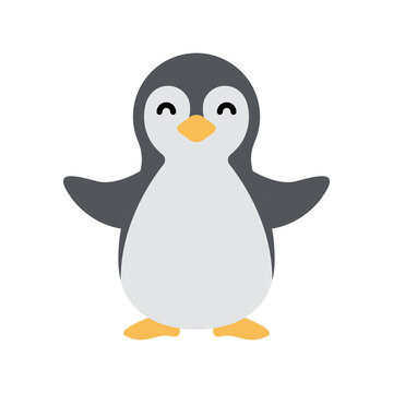 Cute little baby penguin. funny smiling animal. colored flat cartoon vector illustration.