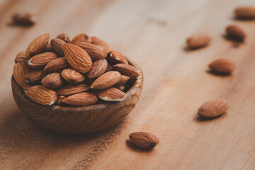 almonds in a wooden bowl